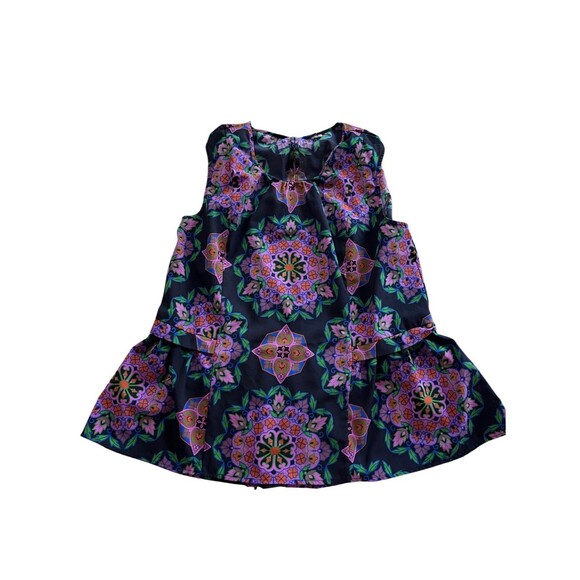 J Crew Geometric Medallion Print Flared Peplum Tank Top Blouse Navy - Picture 2 of 8